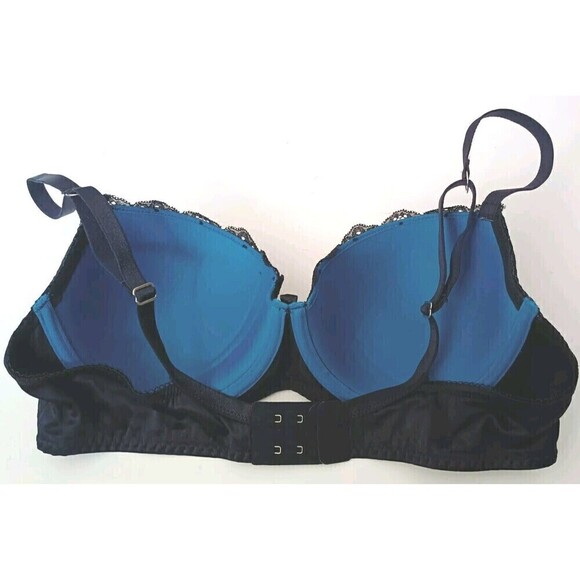 Frederick’s of Hollywood Bra Size 36C Black and Teal Lace Balconette Underwired - Picture 7 of 9